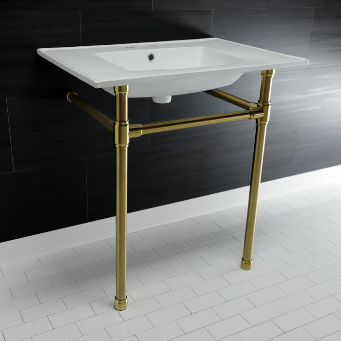 Kingston Brass Ceramic Rectangle Console Bathroom Sink with Overflow